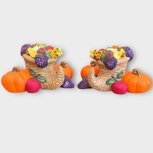 Partylite Fall Harvest Ceramic Cornucopia Taper Candle Holders Thanksgiving‎